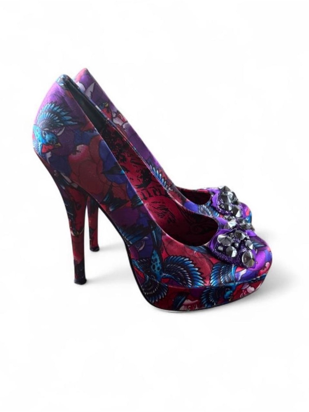 JustFab Purple Floral Jeweled Platform Pumps